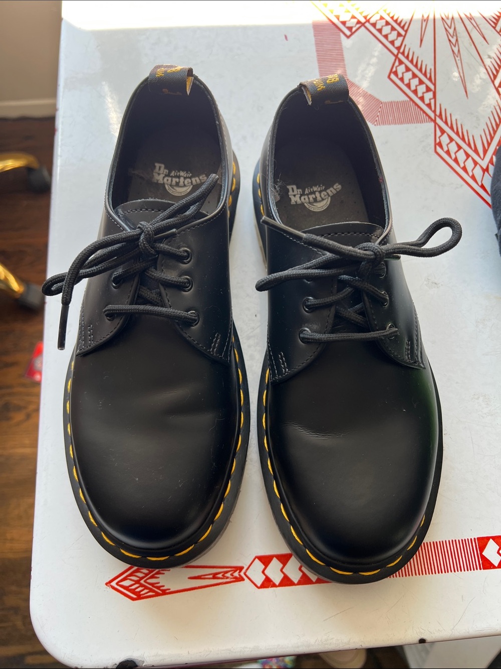Dr. Martens Black Smooth Leather 3-Eye Oxford with Yellow Stitching